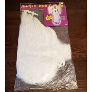 Vintage Angelic Wings Wht Feather Costume Shoulder Straps 31"Hx 36" Wingspan NEW